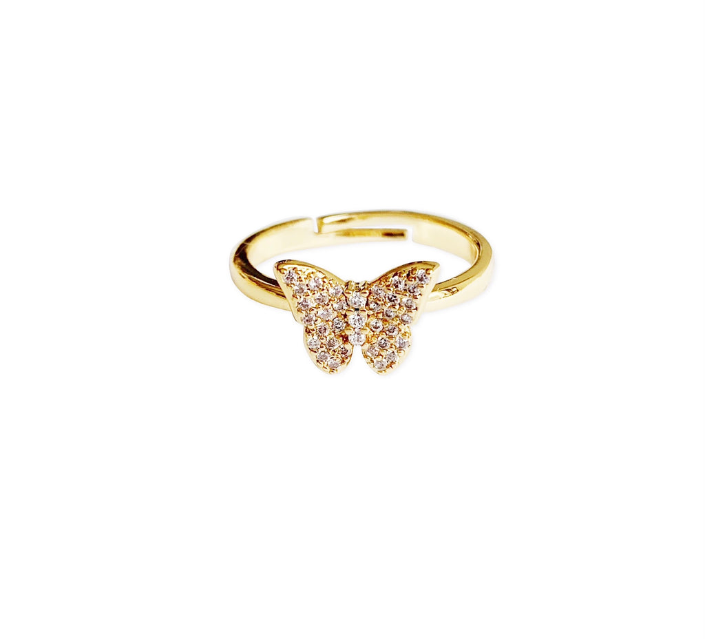 Gold Pavé Butterfly Ring