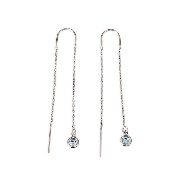 Birthstone Threader Earrings - Silver